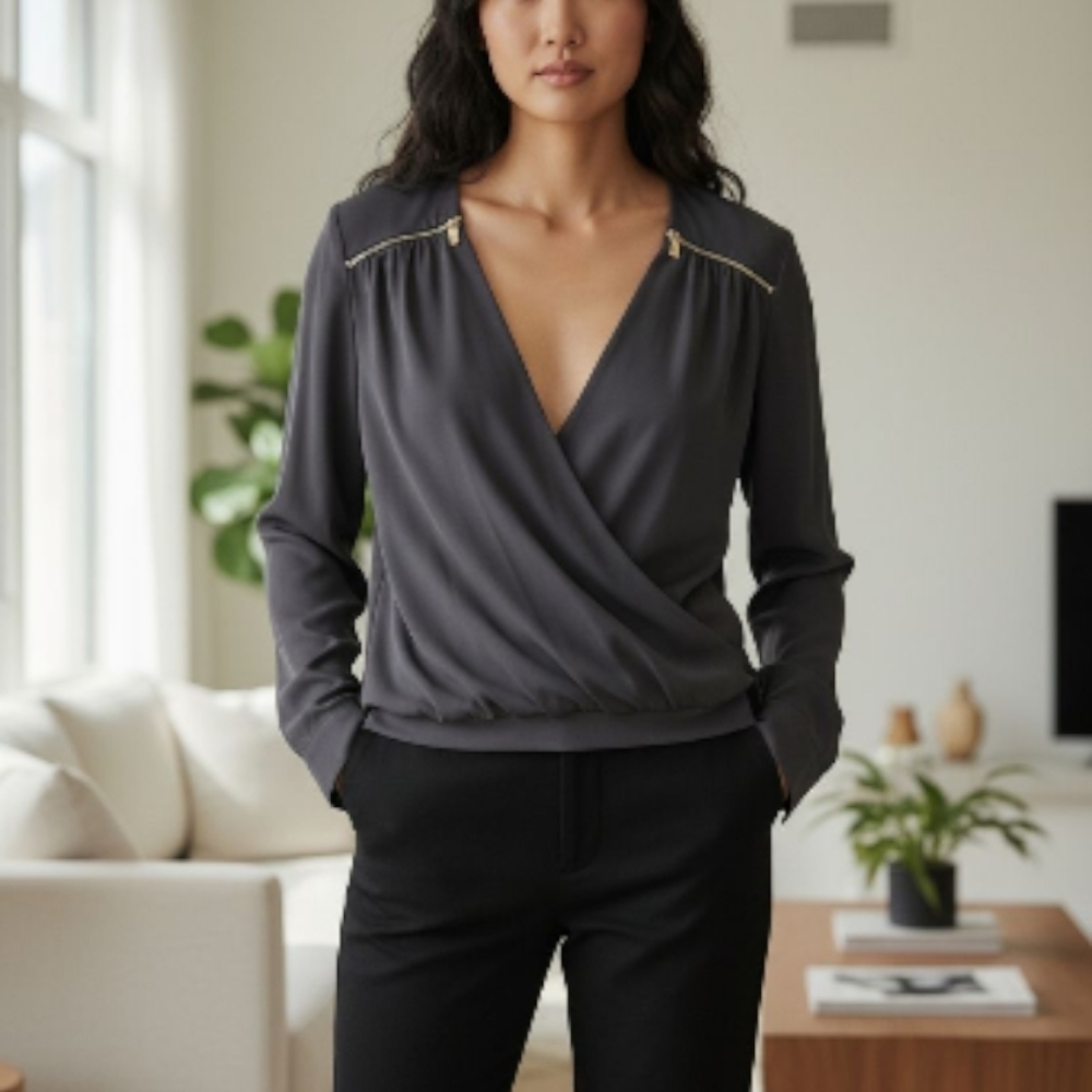 Calvin Klein Dark Gray Wrap Blouse